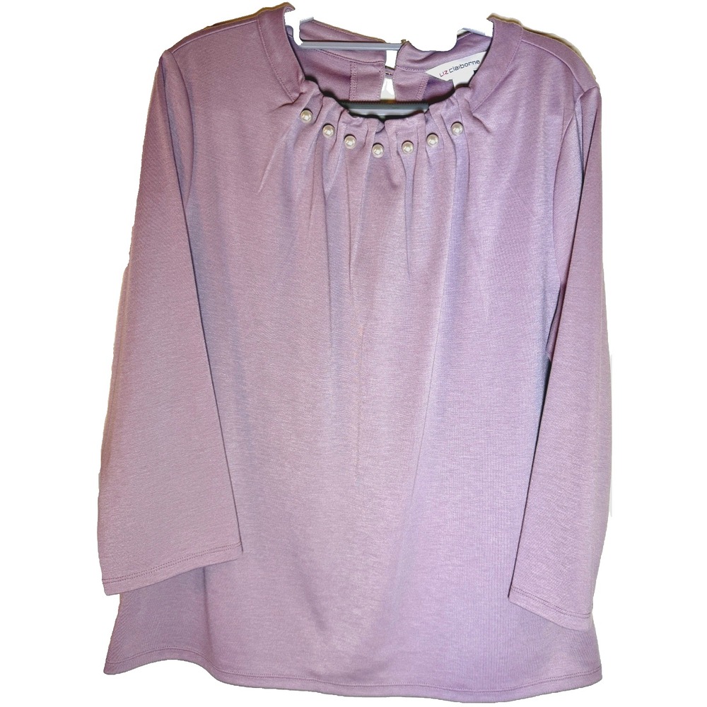 Liz Claiborne Women's Large Lilac/Mauve Knit Pullover with Pearl Neck Accents
